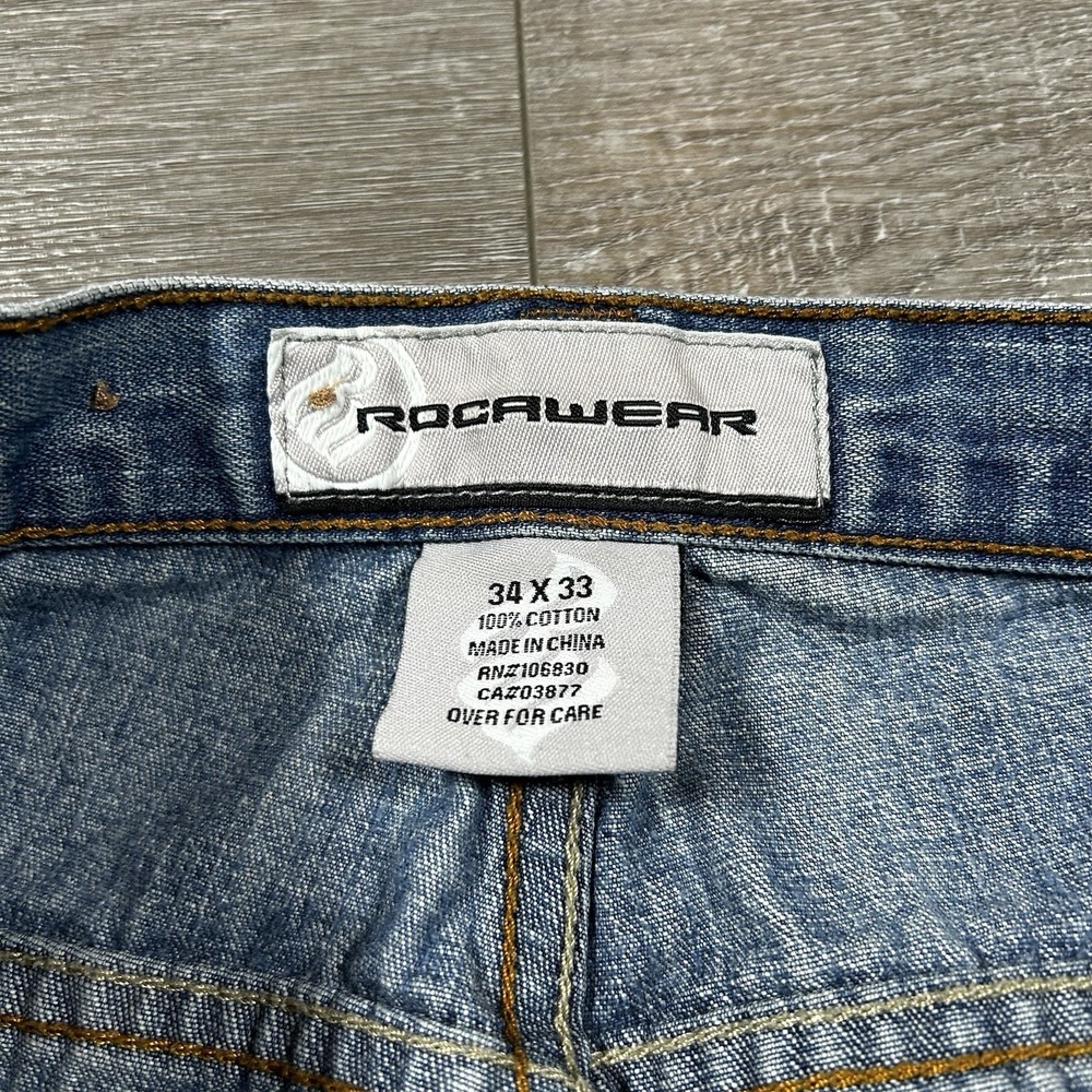 Rocawear Vintage Baggy Jeans Mens 34x33 Blue Denim Y2K Wide Leg Streetwear Good - Picture 3 of 8